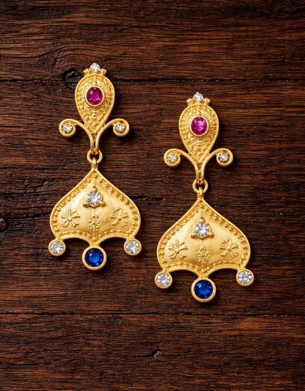 Museum Earrings Crown Gold Antique Court Royal Palace VTG Flower Statement Boho